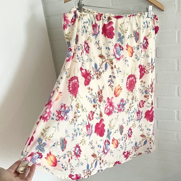 Vintage Midi Skirt Y2K Flowy Floral Roses Fairy Cream Pink Blue Peach Red Sz 3X - Picture 2 of 11